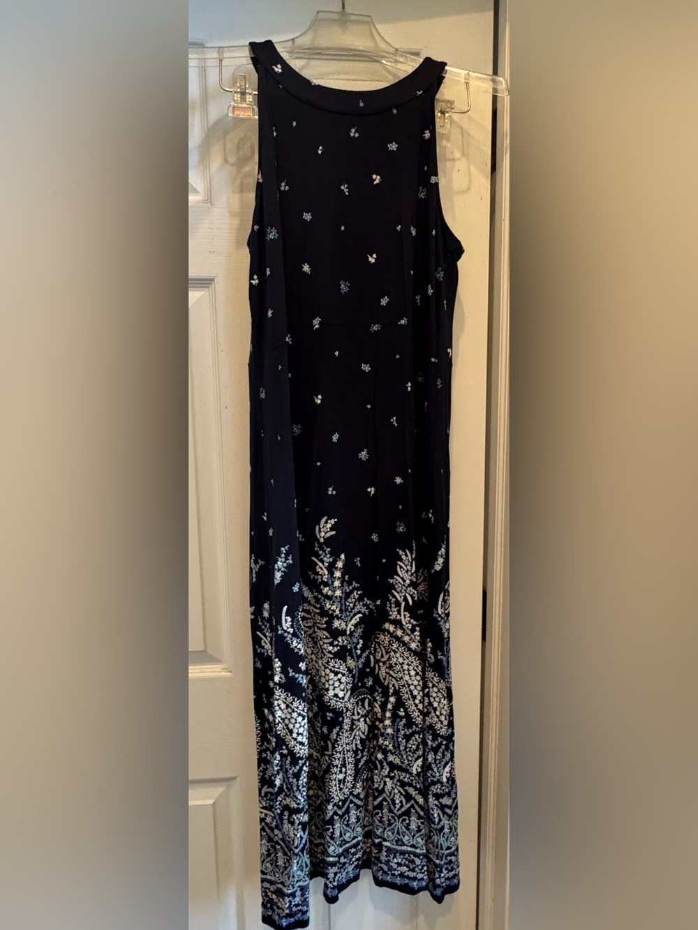 JJill Navy Maxi Dress with White Paisley Border